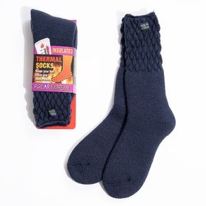 Navy Textured Trim Thermal Crew Boots Socks